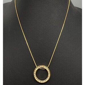 BMNY Pendant Necklace Rhinestone Circle Infinity Chain Gold Tone